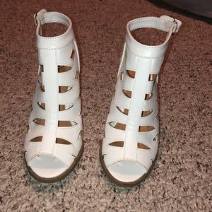 White open toe booties